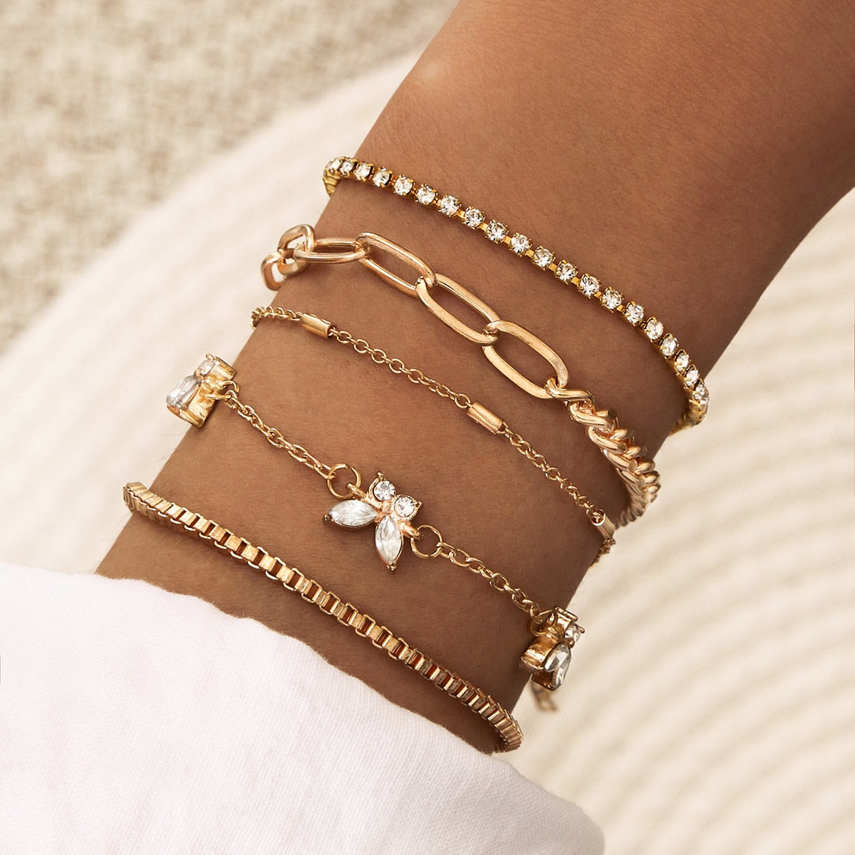 TRENDY GEOMETRIC LINK CHAIN BRACELET SET