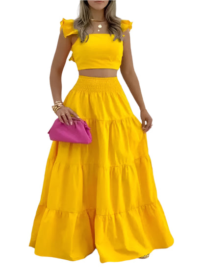 Solid Two Piece Maxi Dress