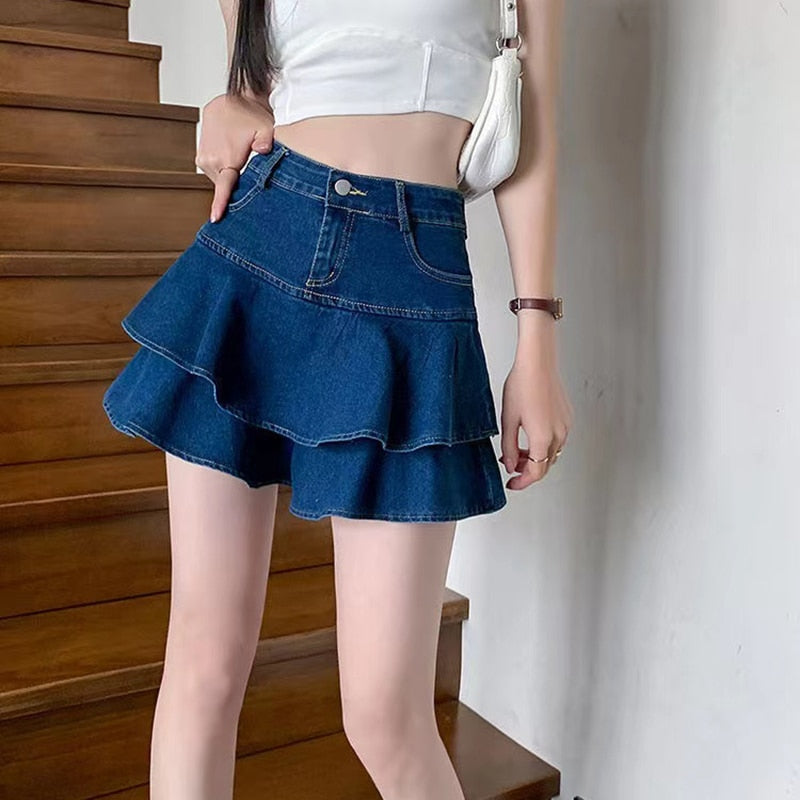 MINI LAYERED DENIM MINI SKIRTS