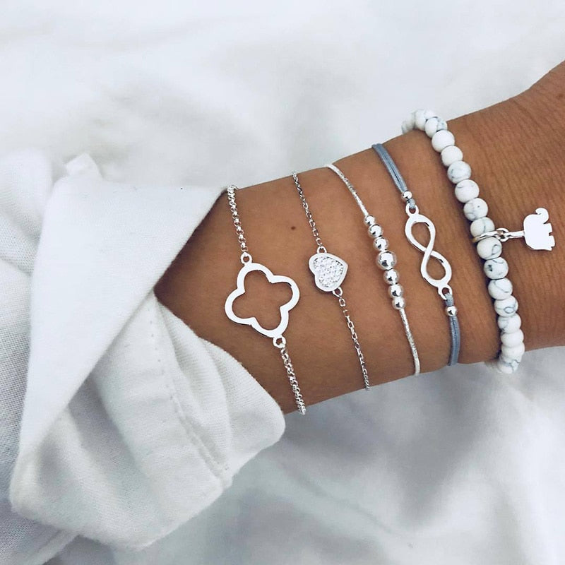 TRENDY GEOMETRIC LINK CHAIN BRACELET SET