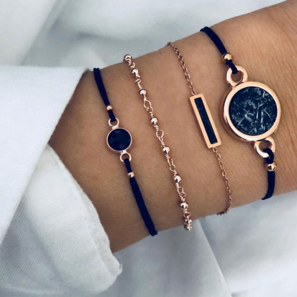 TRENDY GEOMETRIC LINK CHAIN BRACELET SET