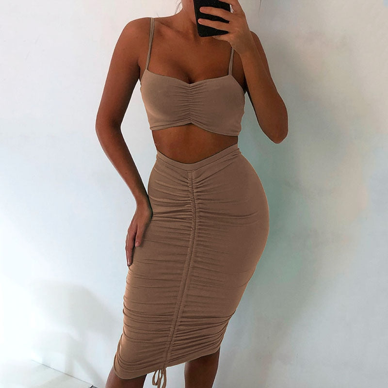 SLEEVELESS SOLID CROP TOP DRESS