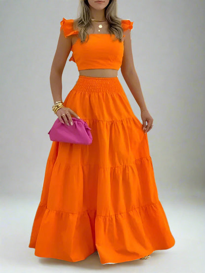 Solid Two Piece Maxi Dress