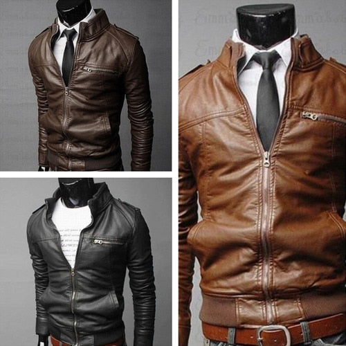 HOT FASHION COLLAR SLIM FIT LEATHER JACKET