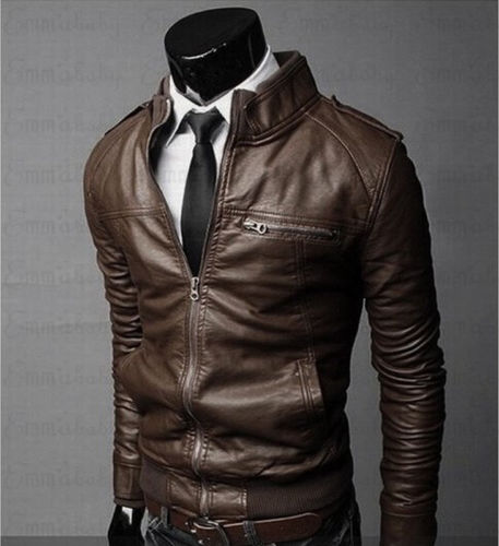 HOT FASHION COLLAR SLIM FIT LEATHER JACKET