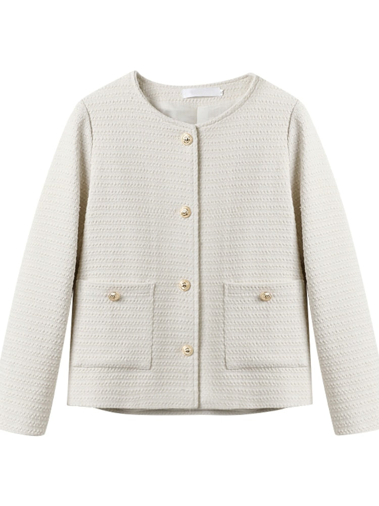 ELEGANT O NECK SHORT TWEED JACKET