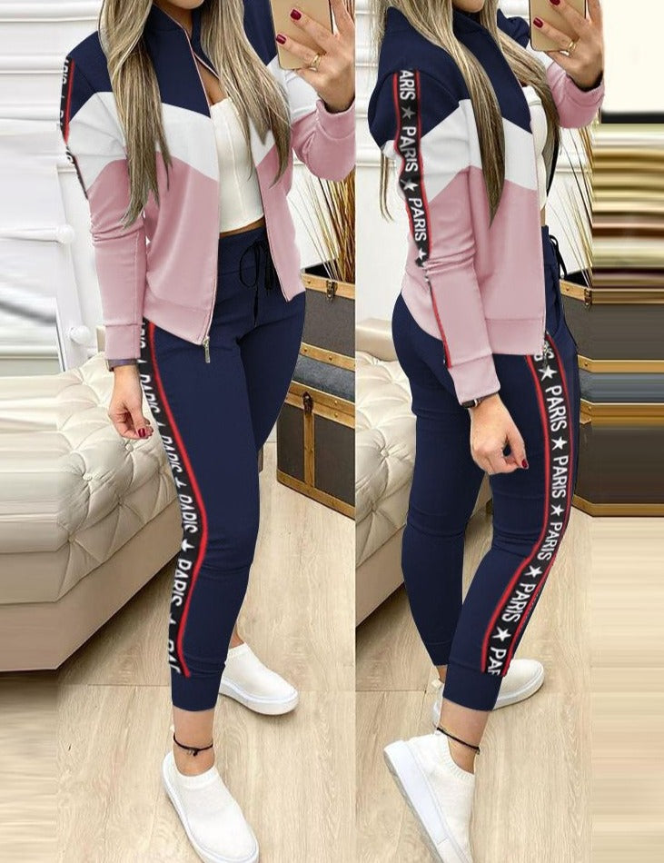 WOMEN TWO PIECE TRACKSUIT ZIPPER TOP AND PANTS SET