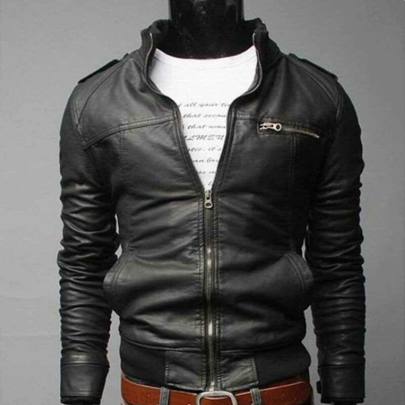 HOT FASHION COLLAR SLIM FIT LEATHER JACKET