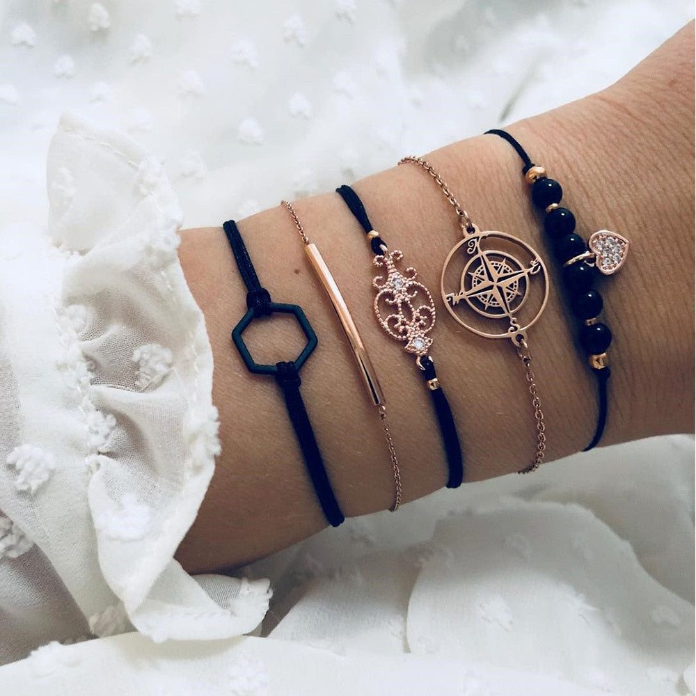 TRENDY GEOMETRIC LINK CHAIN BRACELET SET