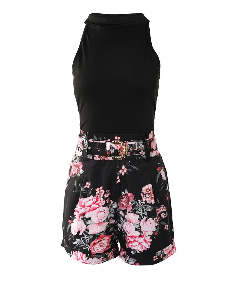 SLEEVELESS CAMI TANK HIGH WAIST PRINT SHORTS 2PCS SET