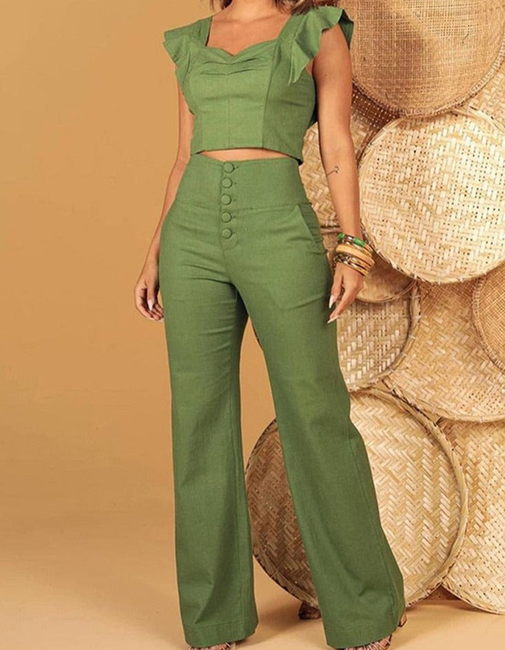 WOMEN'S TWO-PIECE TOP HIGH WAIST PANTS