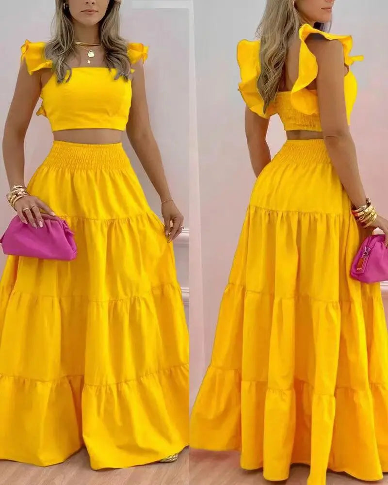 Solid Two Piece Maxi Dress