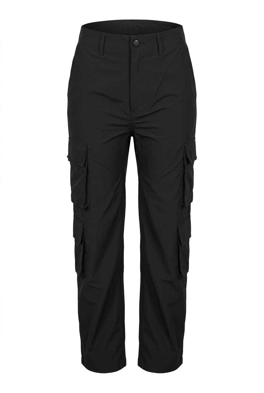 Black cargo pants, front