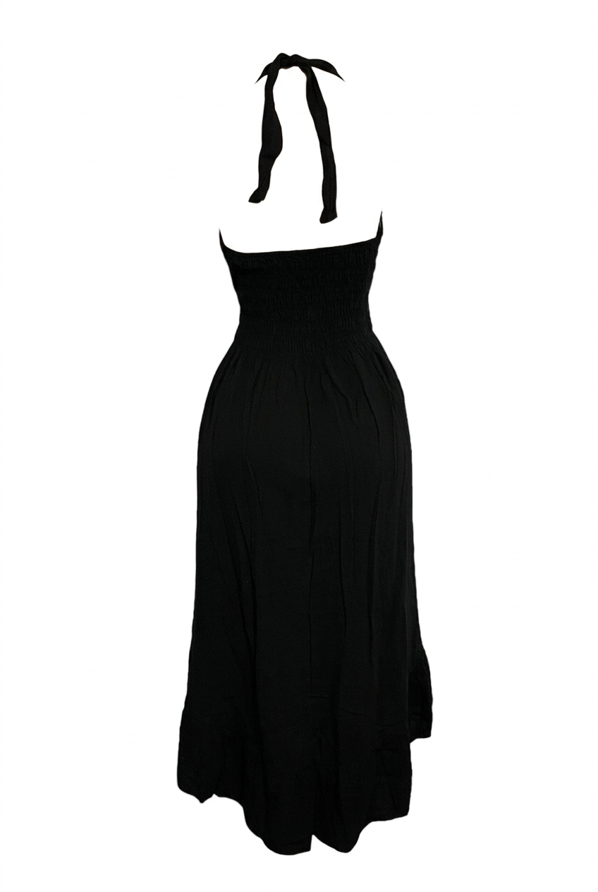 Black dress back view without hat or mannequin