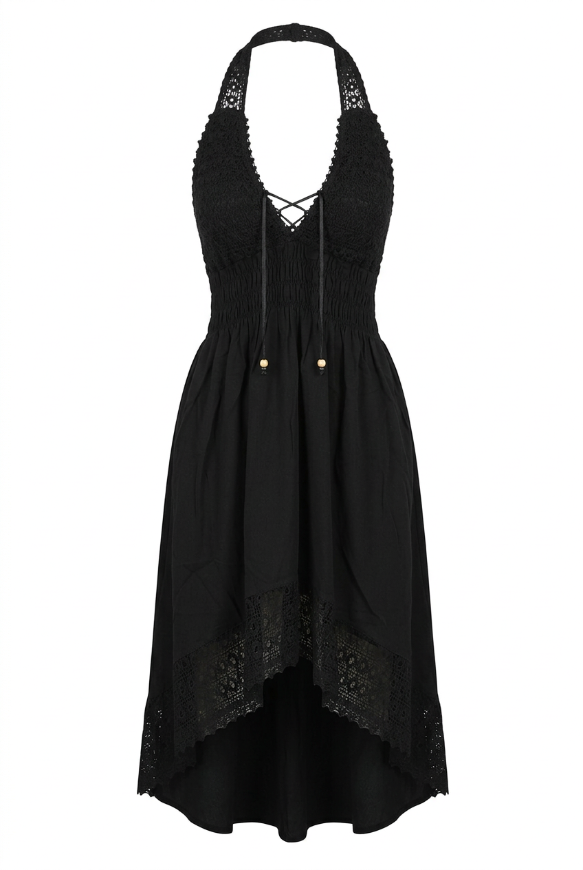 Black dress front view without hat or mannequin