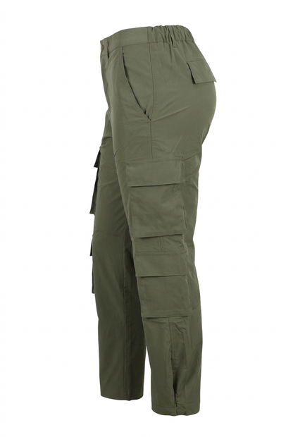 Olive cargo pants, side