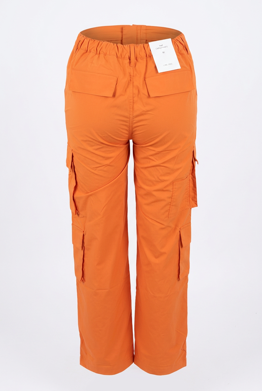 Orange cargo pants, back