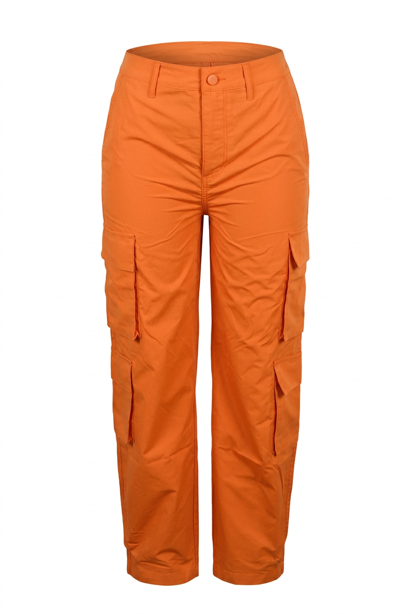 Orange cargo pants, front