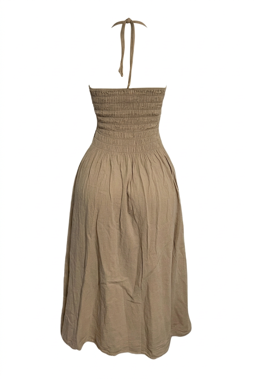 Taupe dress, back without mannequin
