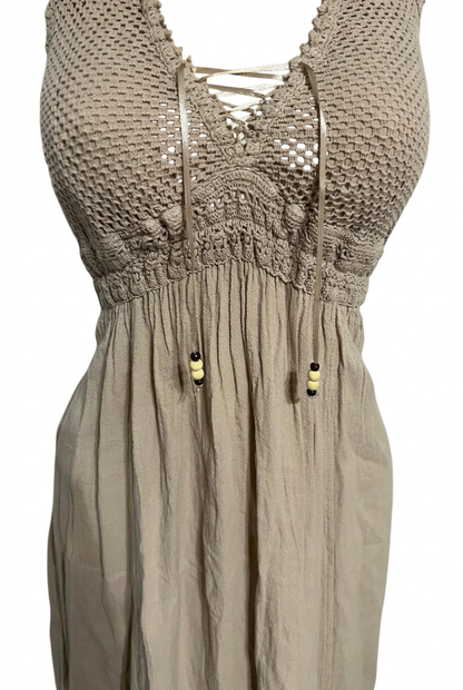 Taupe dress, close-up without mannequin