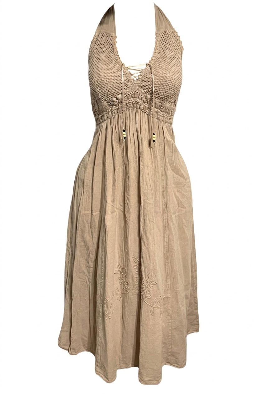 Taupe dress, front without mannequin