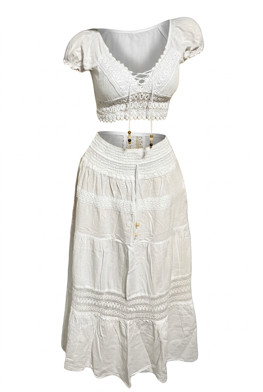White crochet top and long skirt with mannequin removed