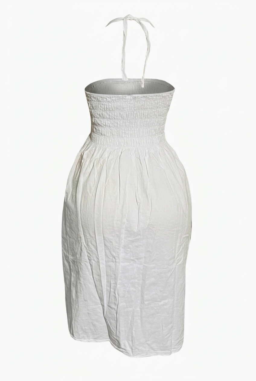 White halter dress, back view with mannequin removed