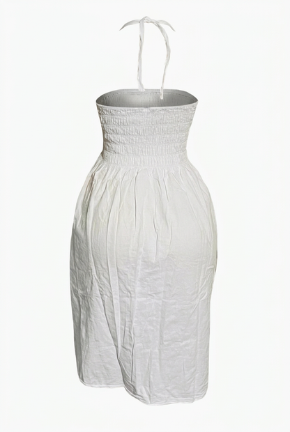 White halter dress, back view with mannequin removed