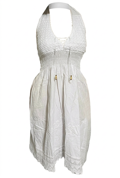 White halter dress, front view with mannequin removed