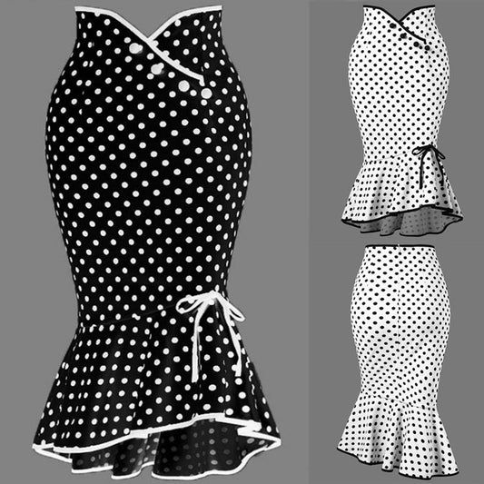 SEXY HIGH WAIST POLKA DOT MIDI SKIRT