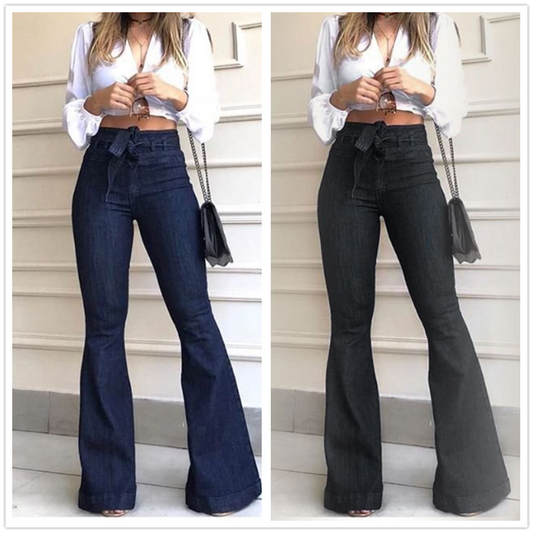 HIGH WAIST DENIM FLARED PANTS