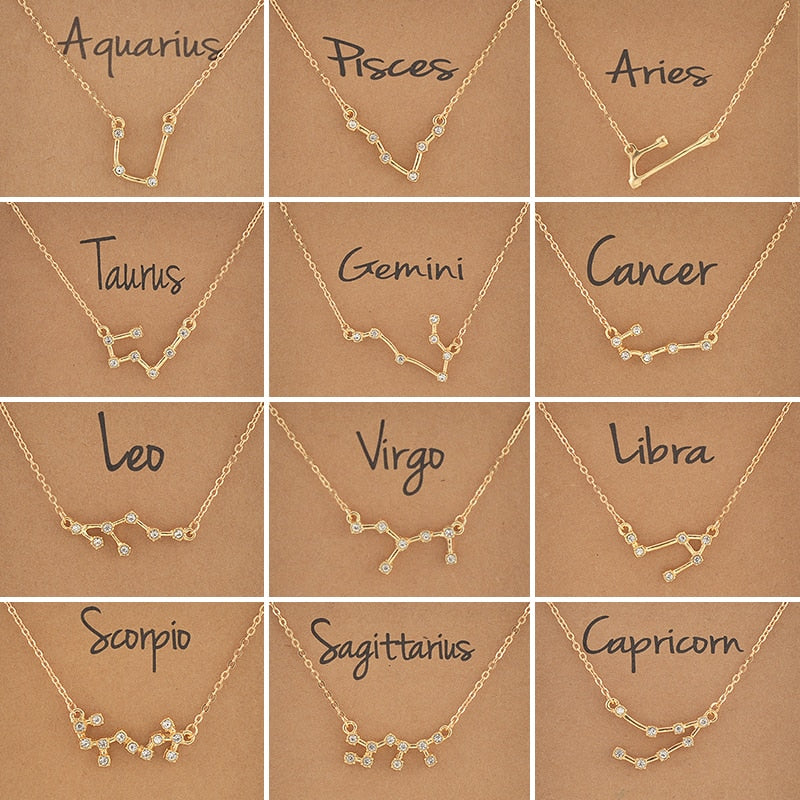 STAR ZODIAC SIGN CONSTELLATION CRYSTAL CHARM NECKLACE