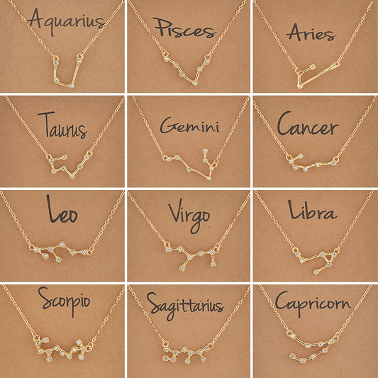 STAR ZODIAC SIGN CONSTELLATION CRYSTAL CHARM NECKLACE