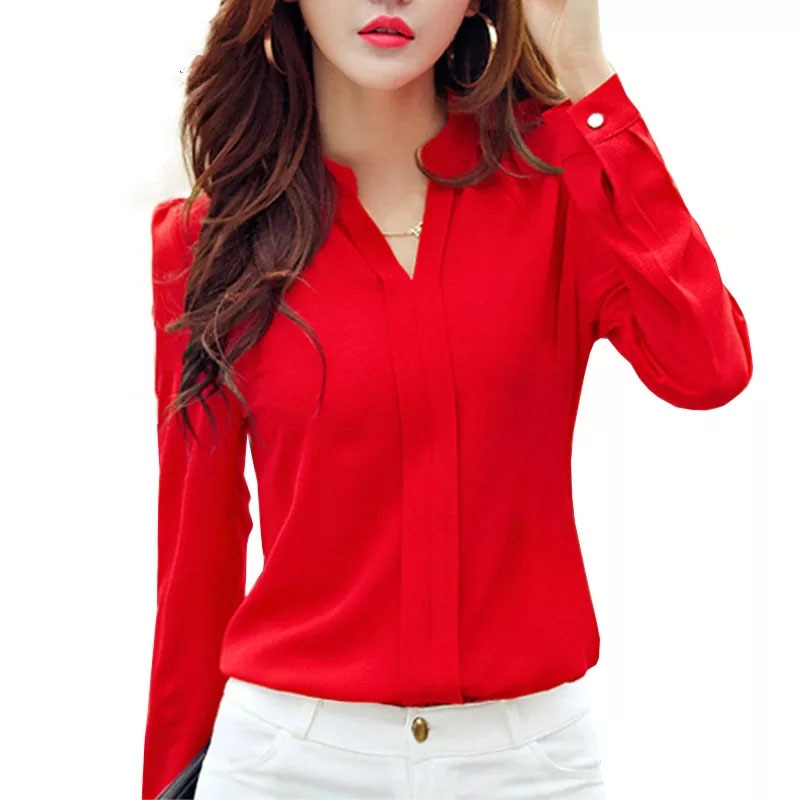 LONG SLEEVE V-NECK ELEGANT CHIFFON BLOUSE