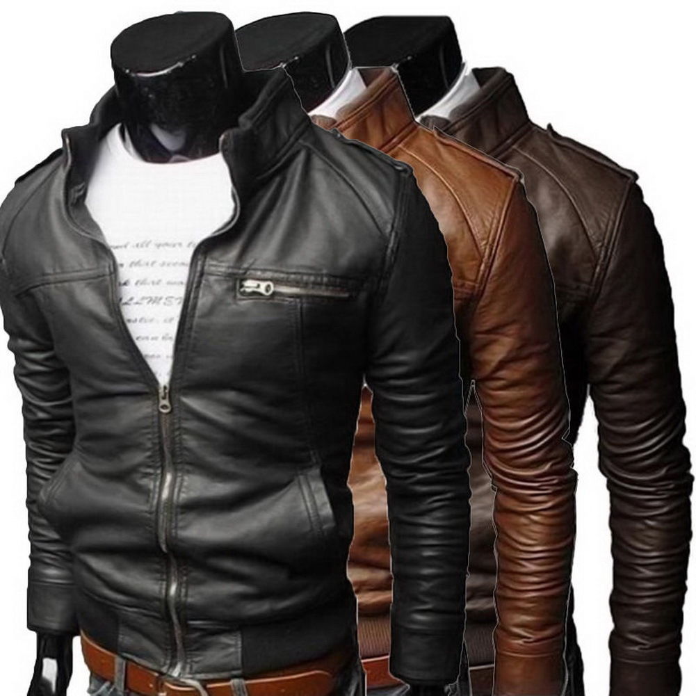 HOT FASHION COLLAR SLIM FIT LEATHER JACKET