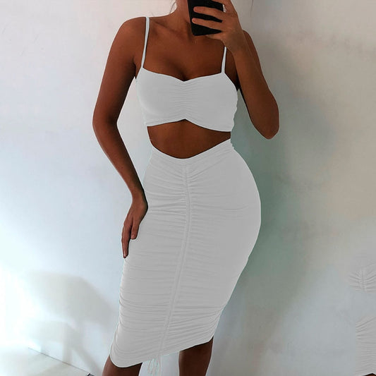 SLEEVELESS SOLID CROP TOP DRESS